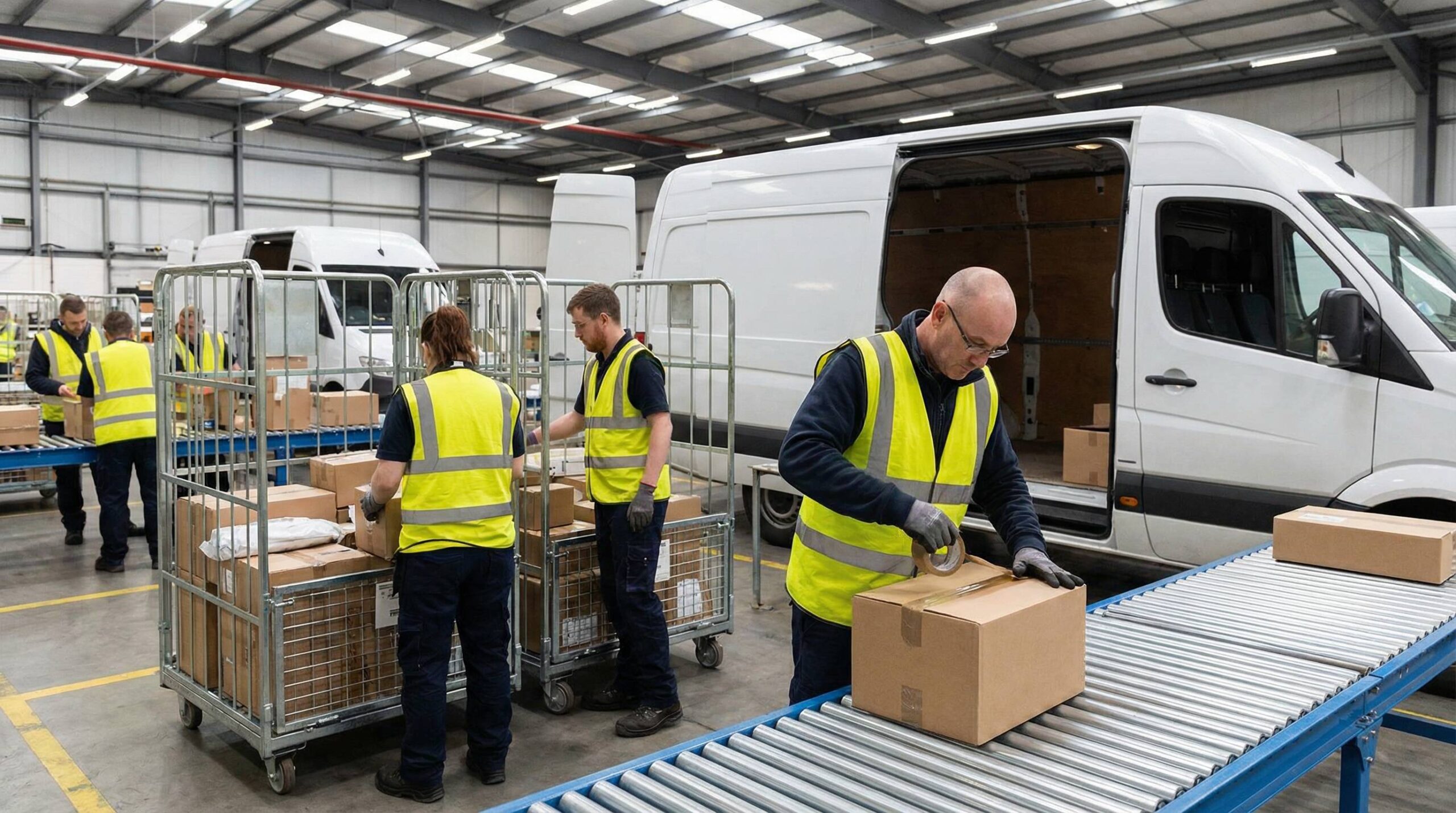 die sendung wird für die verladung ins zustellfahrzeug vorbereitet