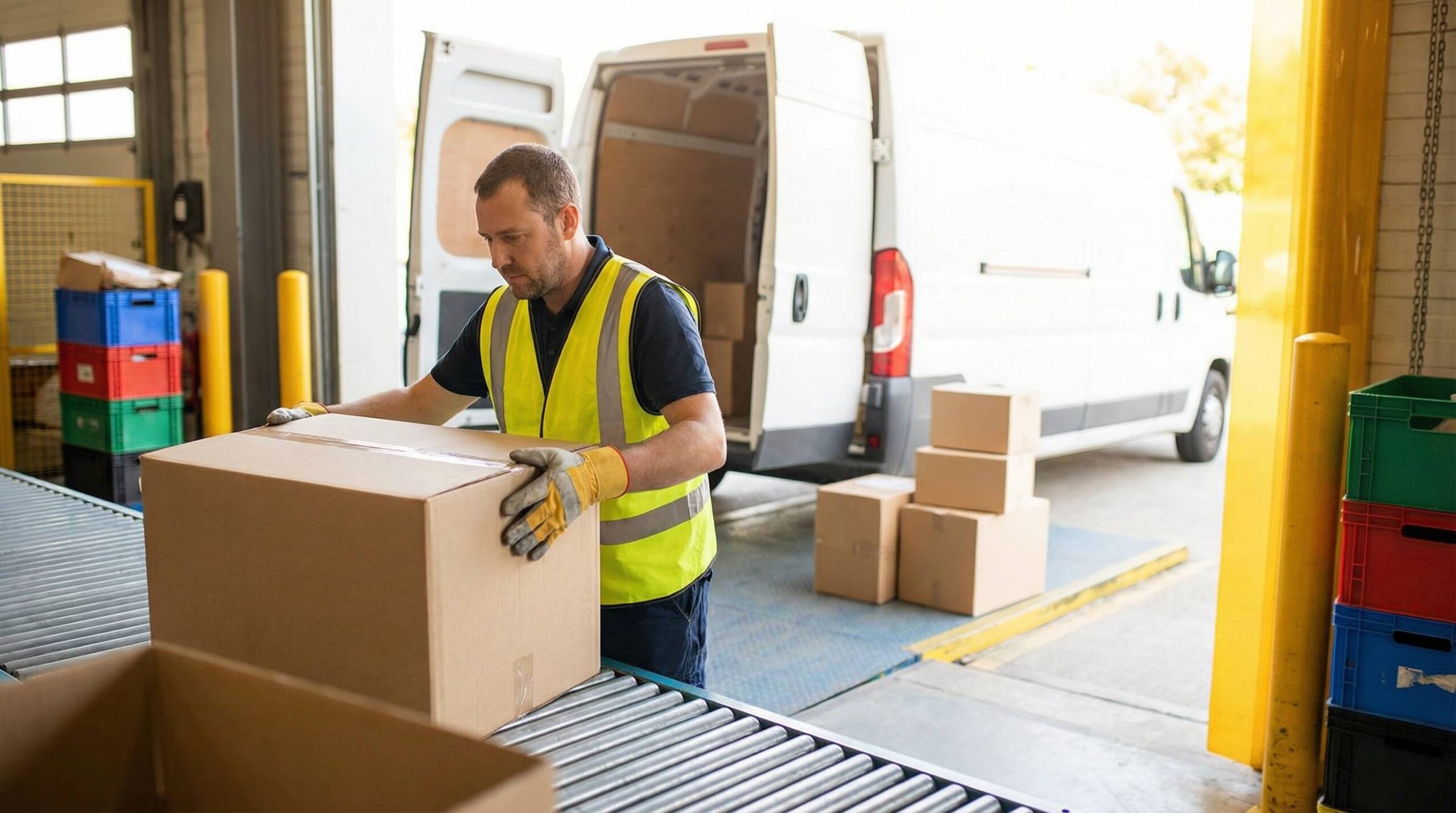 die sendung wird für die verladung ins zustellfahrzeug vorbereitet